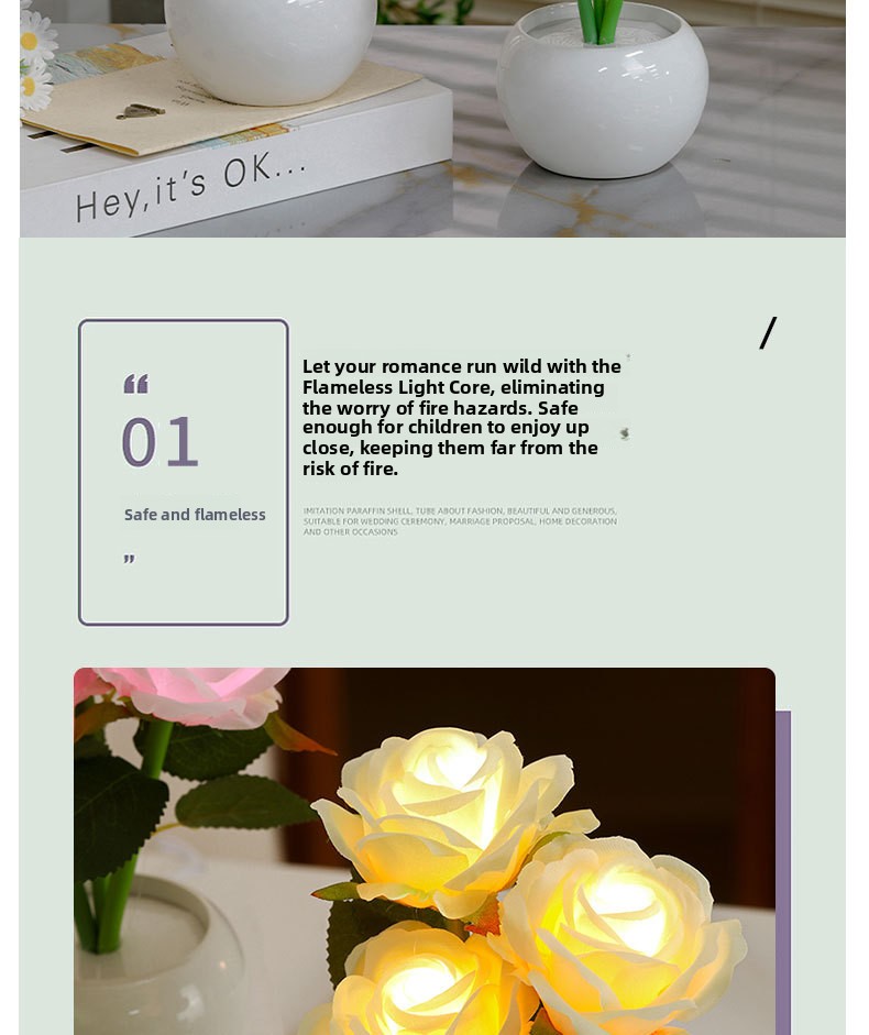 Ceramic Plug-In Artificial Flower Night Light
