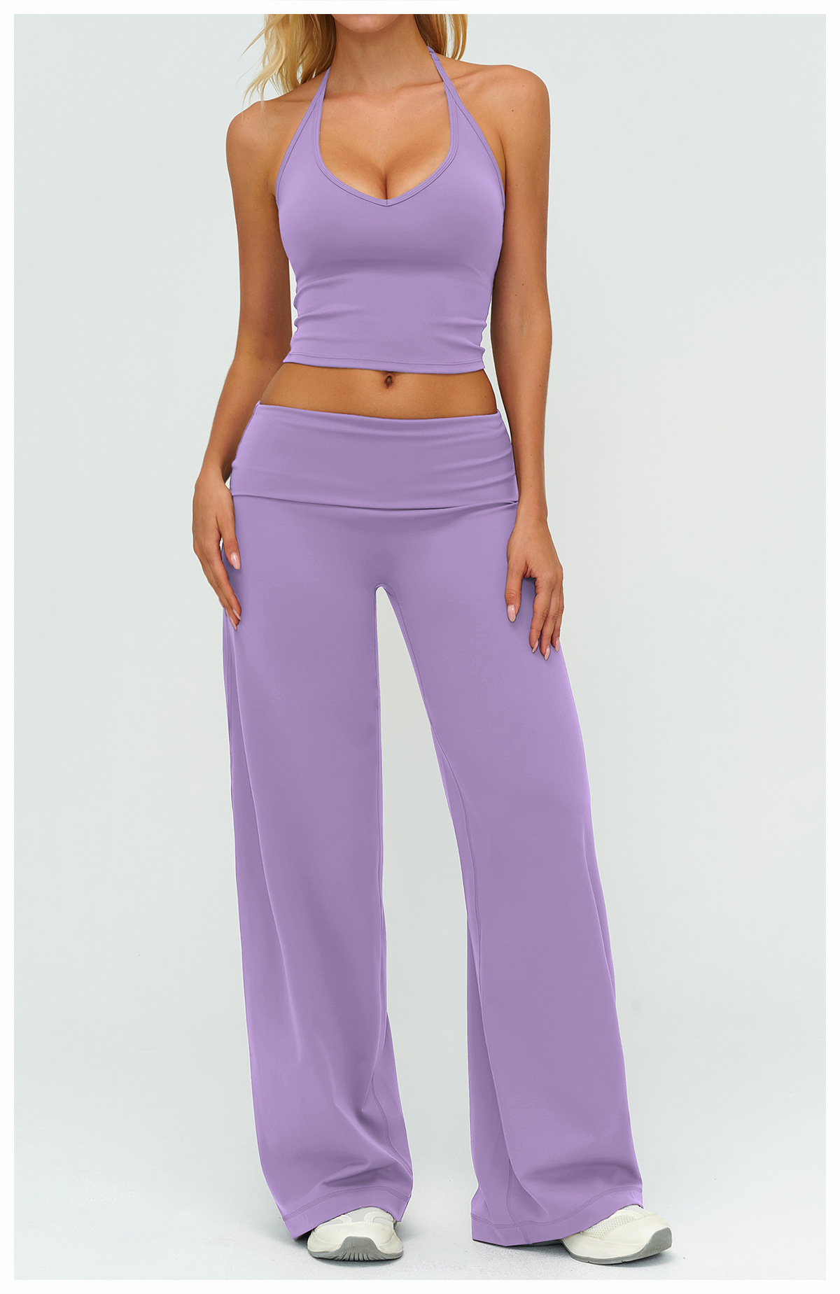 Women's Brushed Fold-Over Waist Wide-Leg Pants