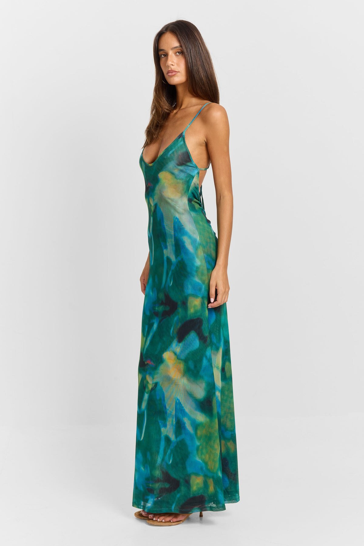 Women's Abstract Print U-Neck Backless Fishtail Hem Dress