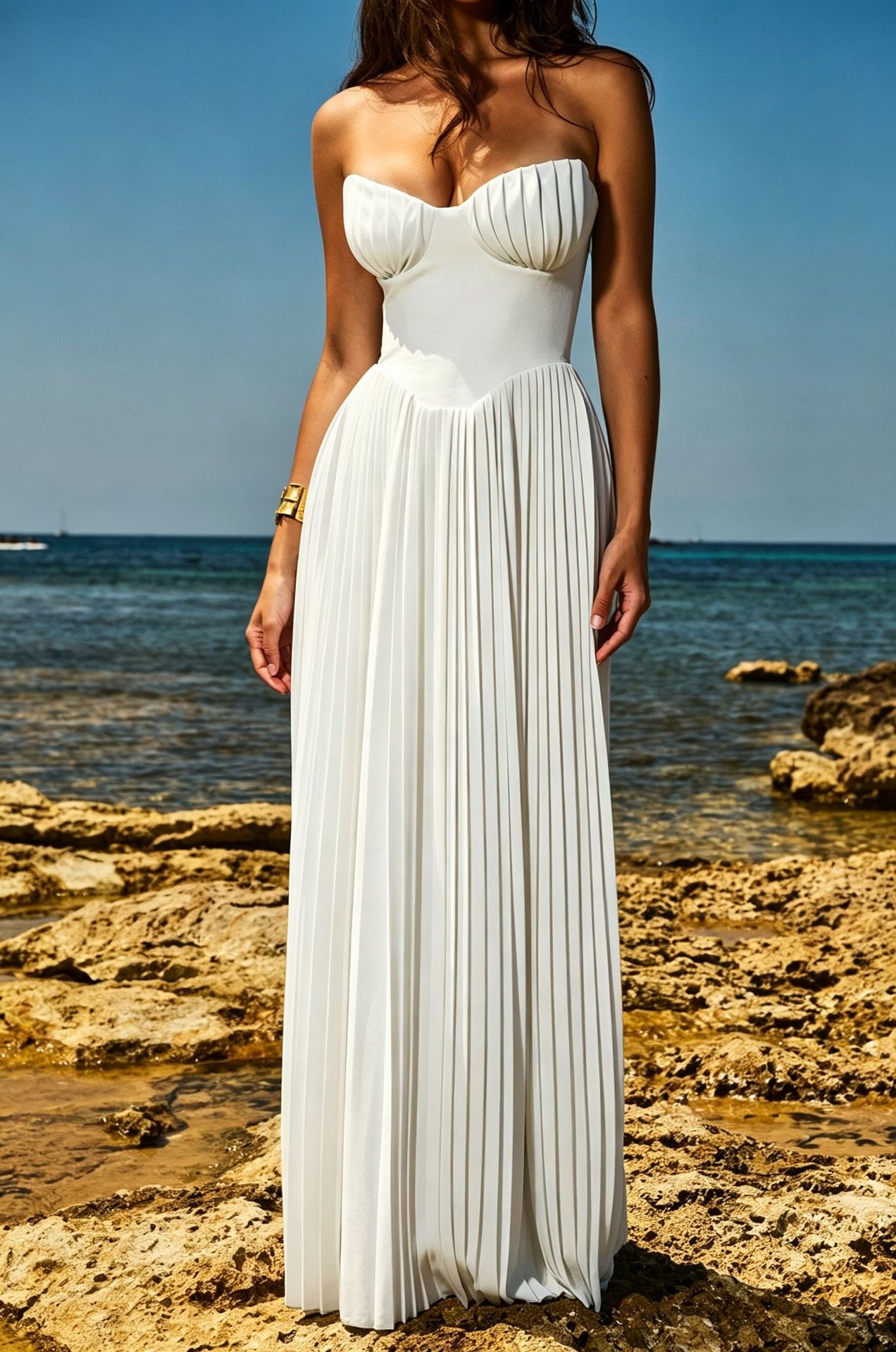 Off-Shoulder Backless Ruched High-Waist Long Dress