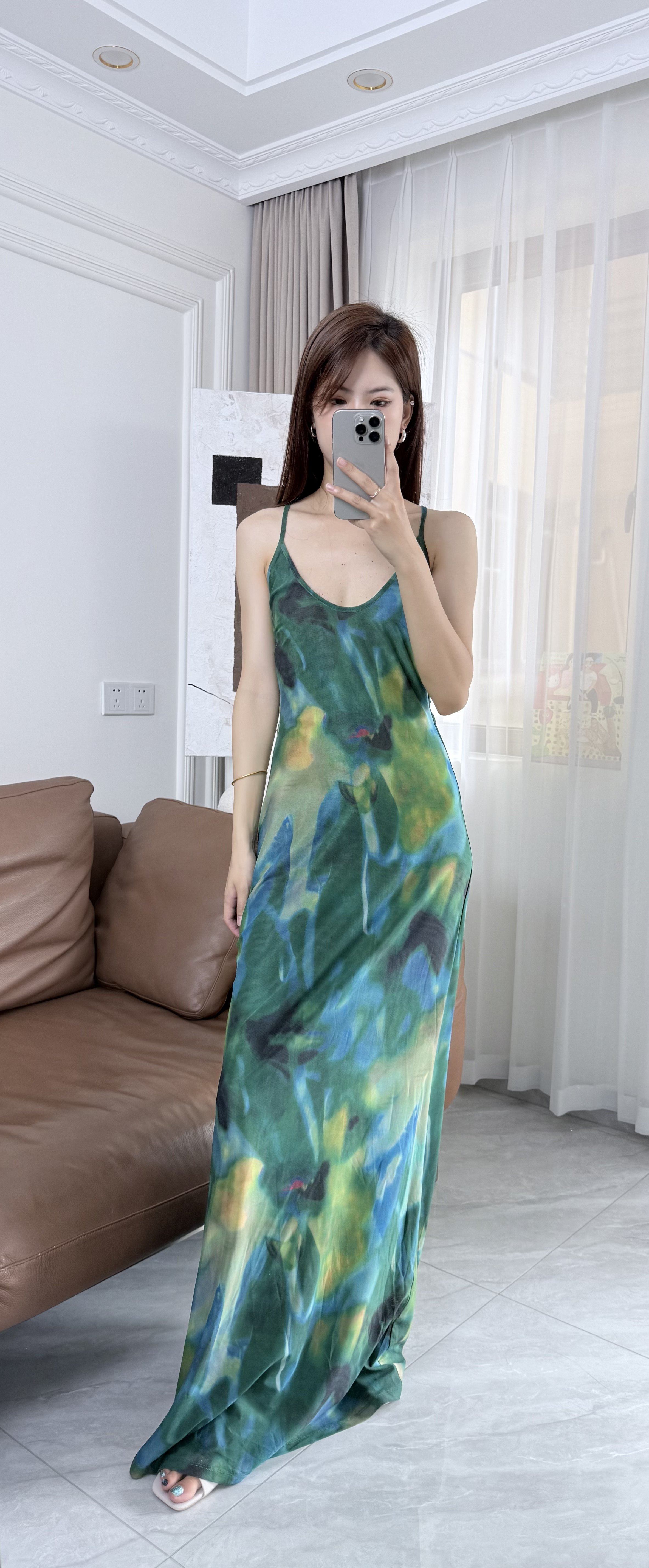 Women's Abstract Print U-Neck Backless Fishtail Hem Dress