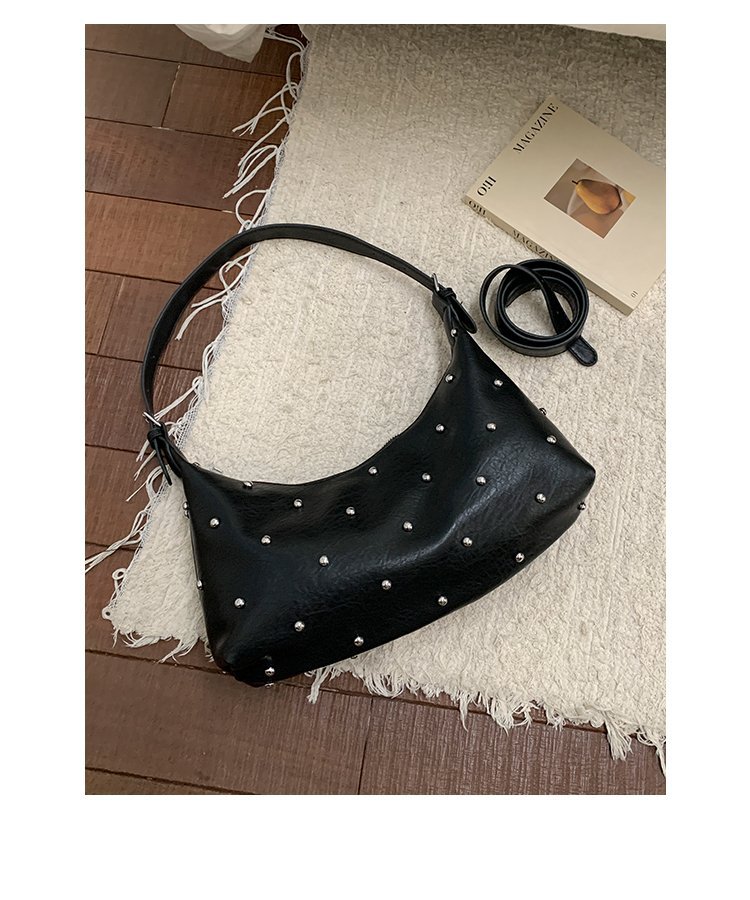 Vintage Rivet Detail PU Leather Crossbody Shoulder Bag