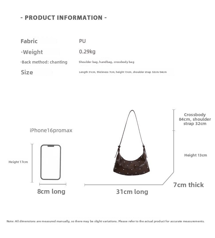 Vintage Rivet Detail PU Leather Crossbody Shoulder Bag