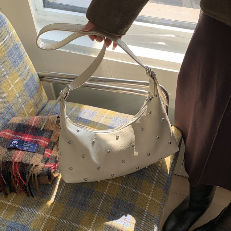 Vintage Rivet Detail PU Leather Crossbody Shoulder Bag