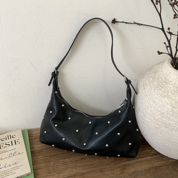 Vintage Rivet Detail PU Leather Crossbody Shoulder Bag