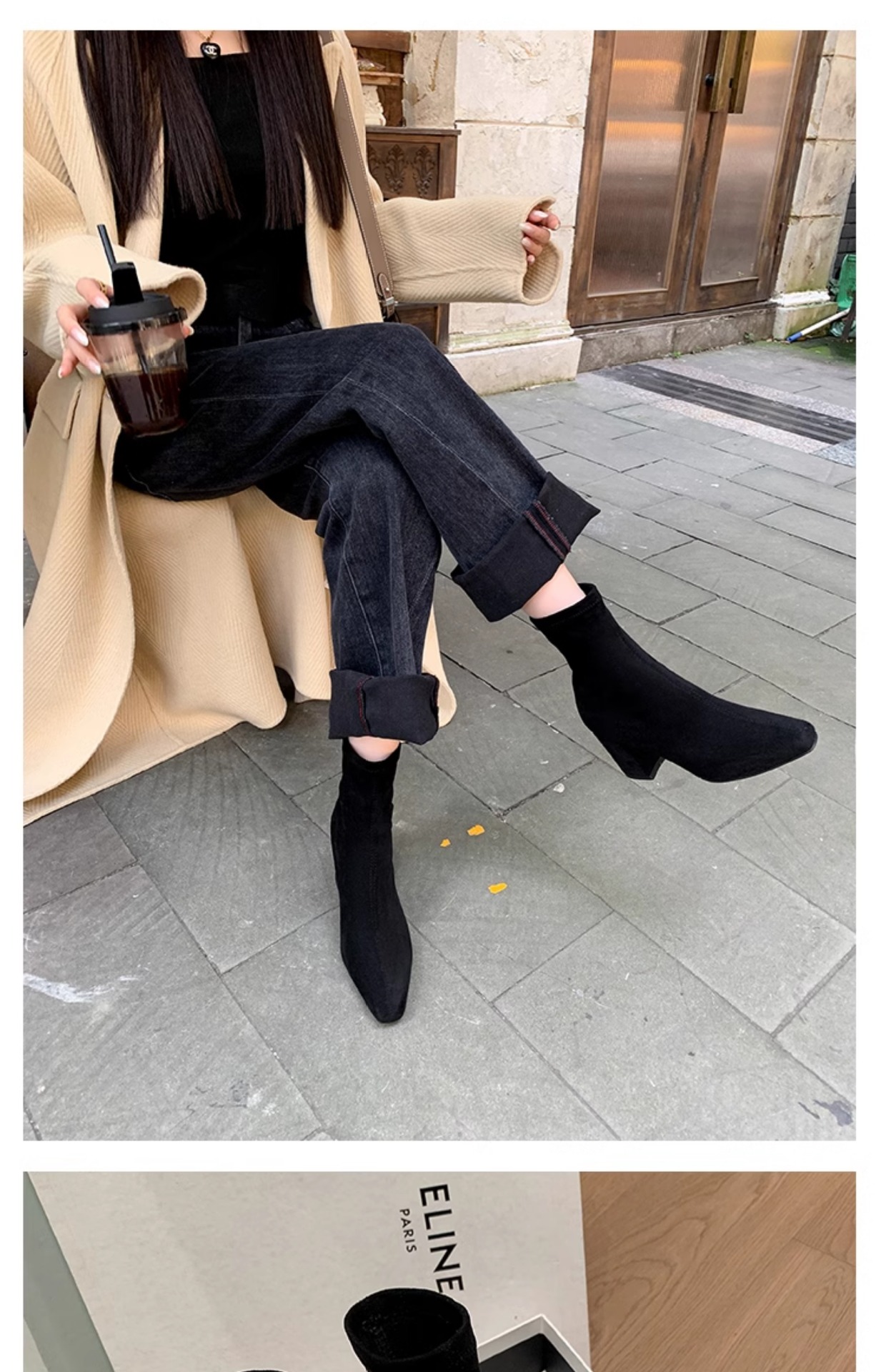 Women Suede Square Toe Thick Heel Back Zipper Short Boots