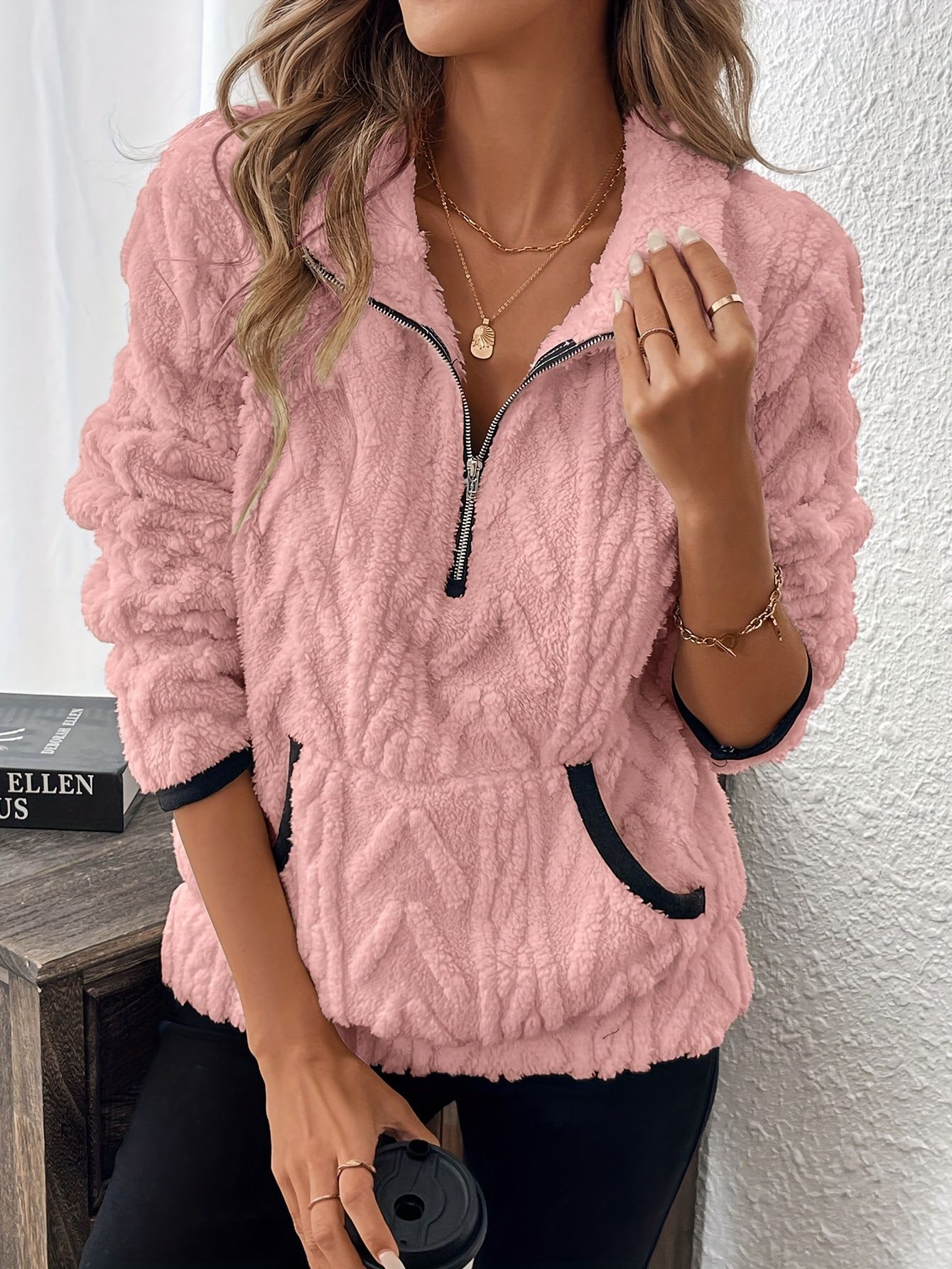 Women's Jacquard Fleece Half-Zip Lapel Sweatshirt