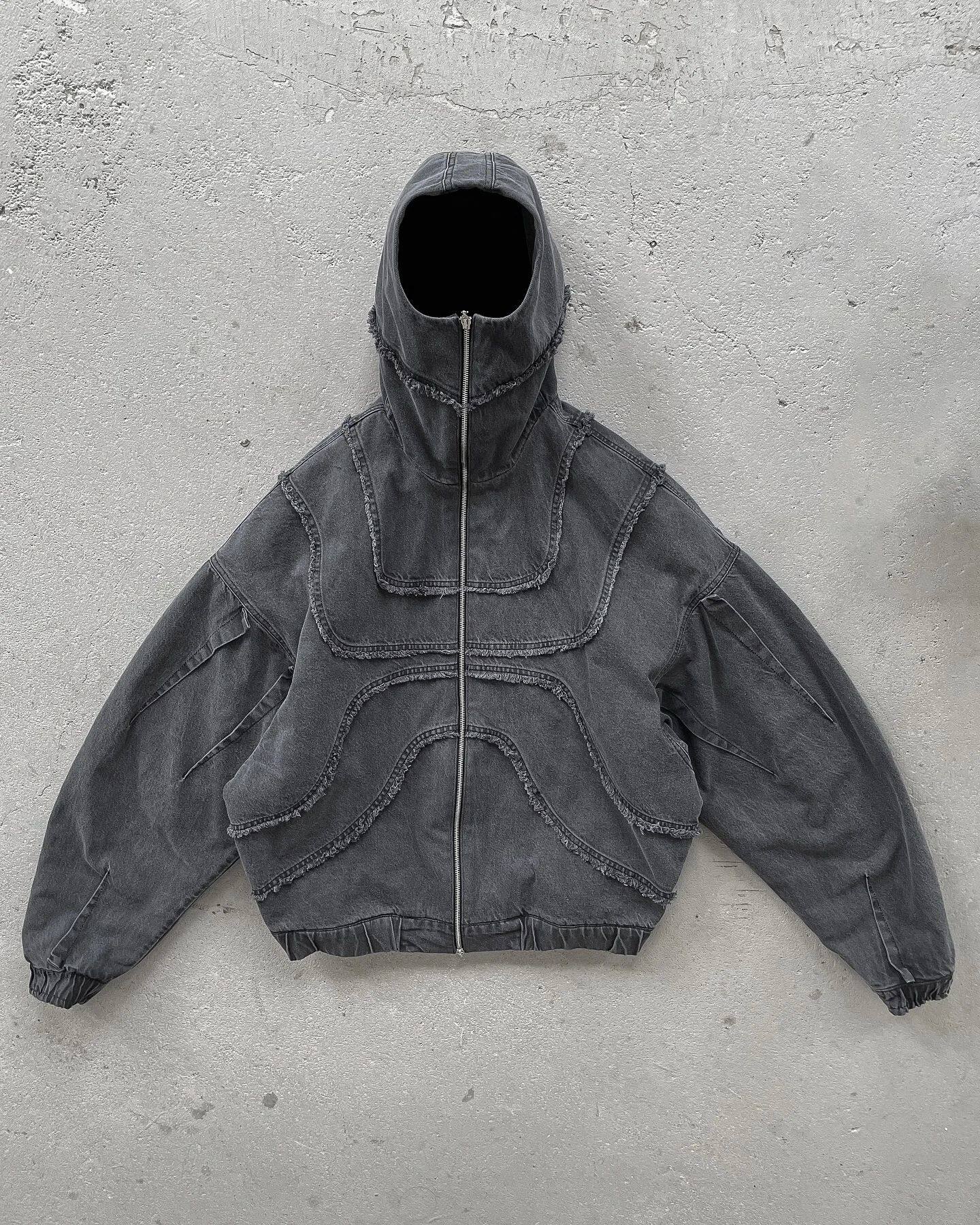 Washed Denim Jacket, Y2K Double Zipper, Flared Oversized Unisex Streetwear