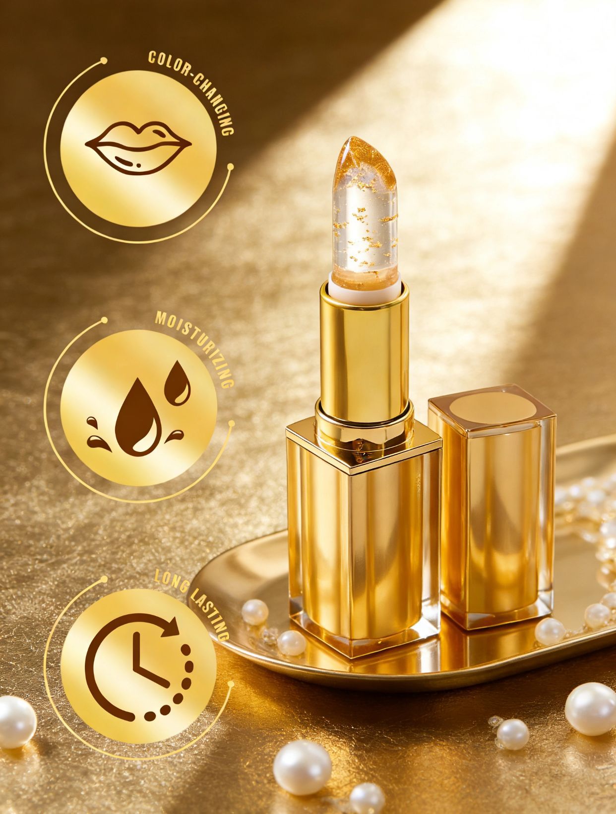 Gold foil thermochromic lipstick