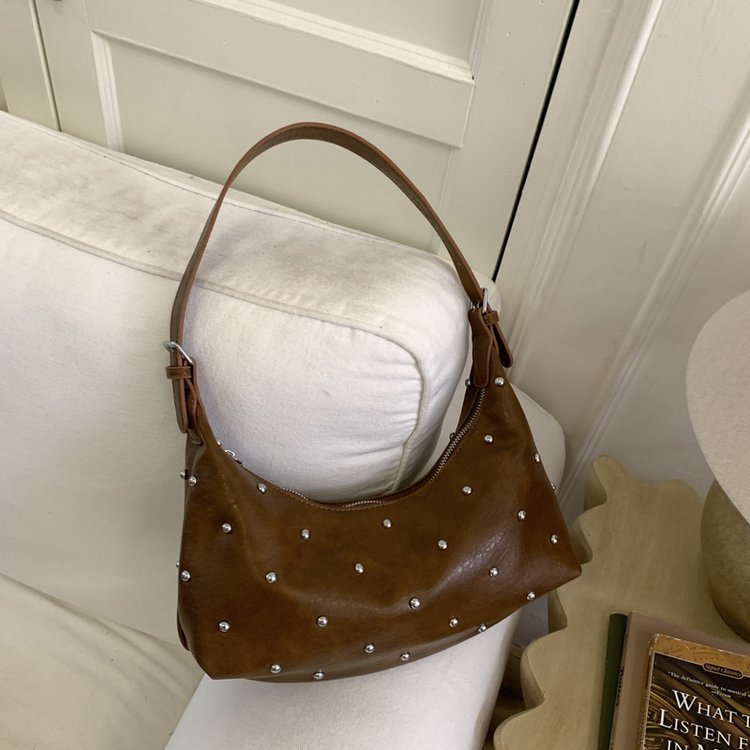 Vintage Rivet Detail PU Leather Crossbody Shoulder Bag
