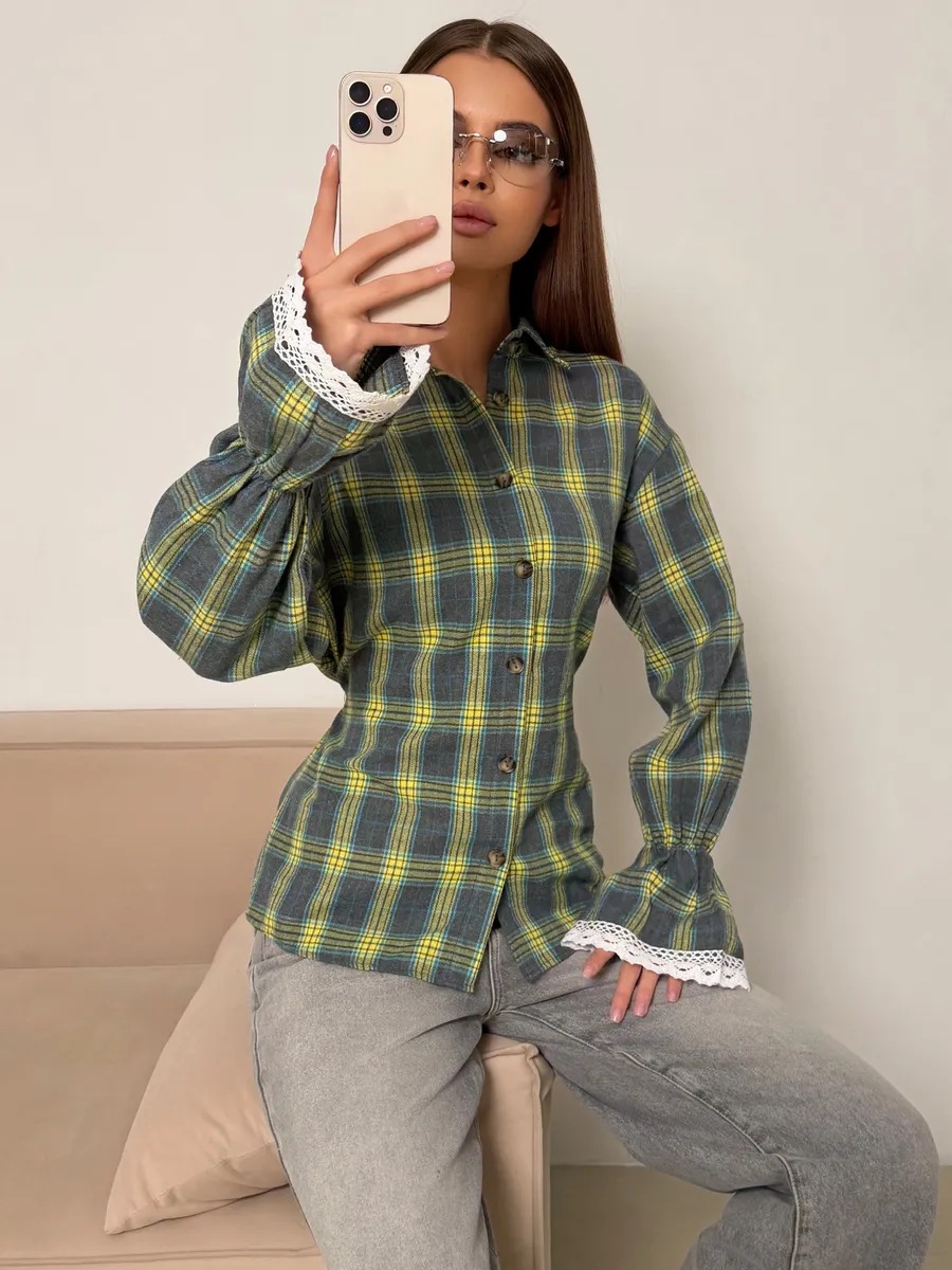 Women's Loose Long Sleeve Button-Up Shirt with Chest Pocket