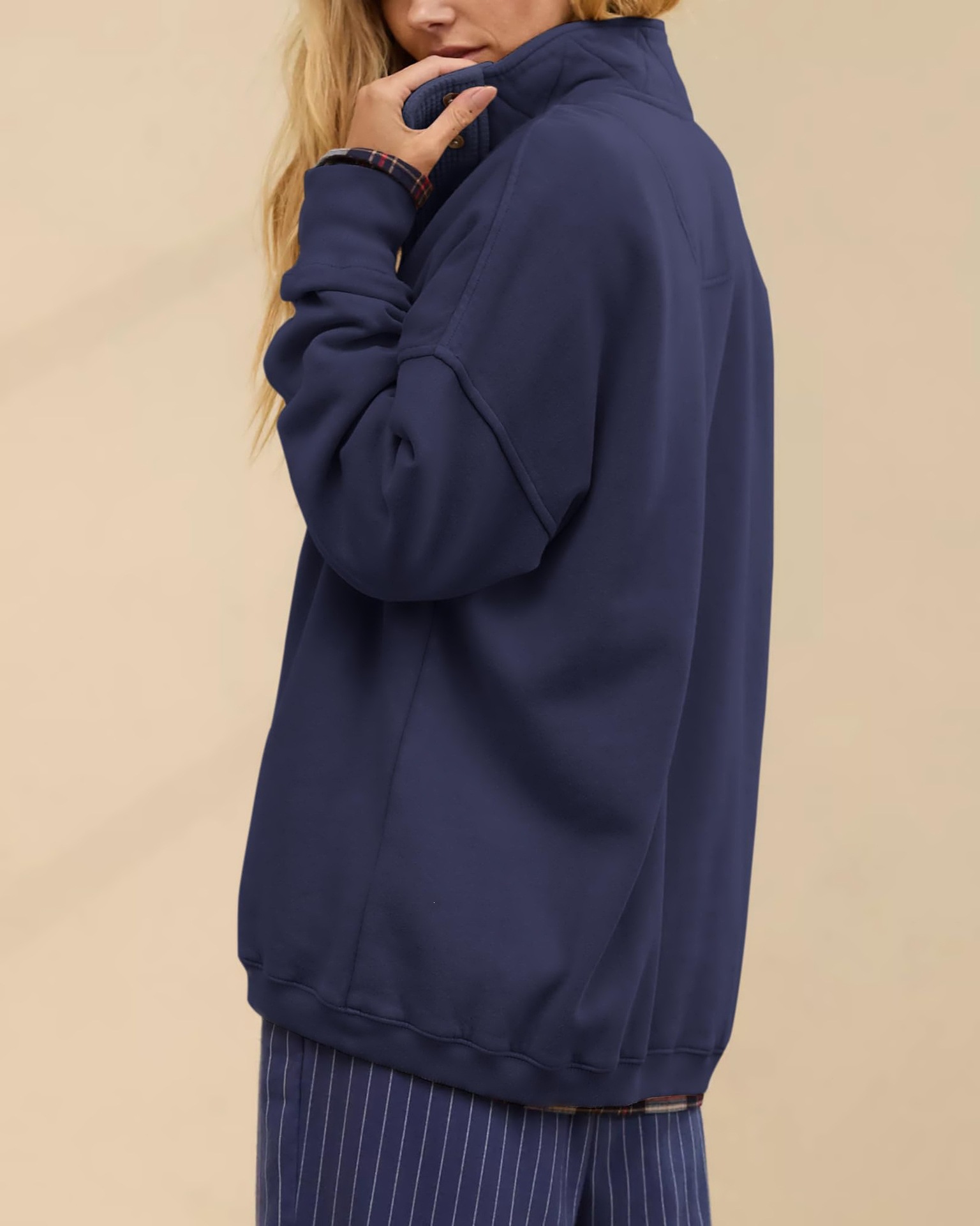 Casual Loose-Fit Long Sleeve Half-Button Pullover Sweatshirt