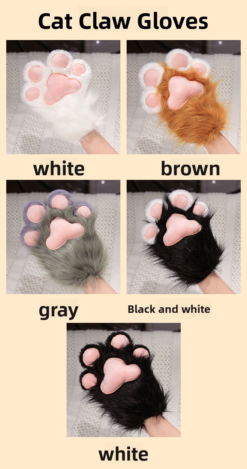 Kawaii Cat Paw Thickened Plush Winter Gloves and Wings Costume Accessories Set