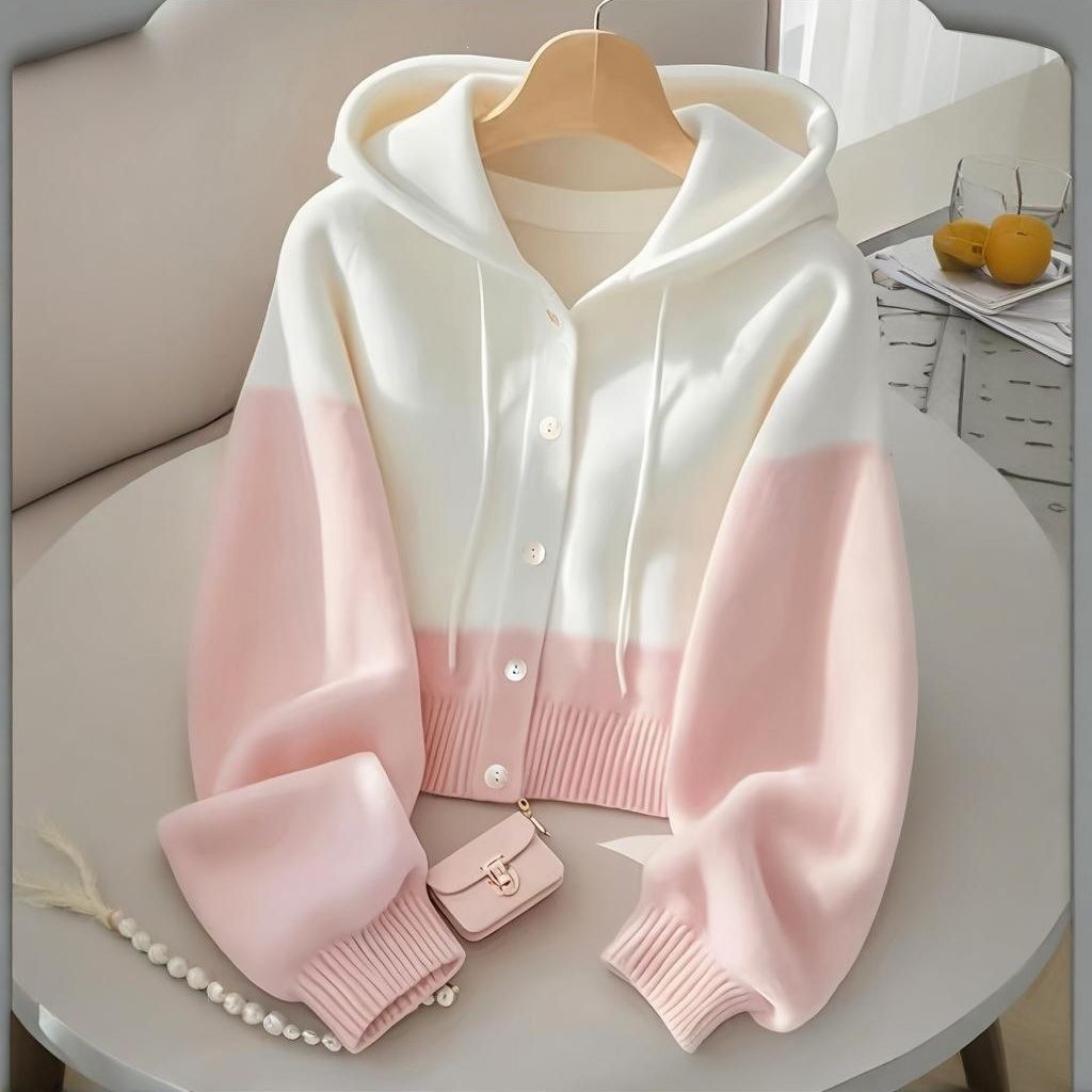 Women's Color-Block Hooded Sleeveless Knitted Cardigan