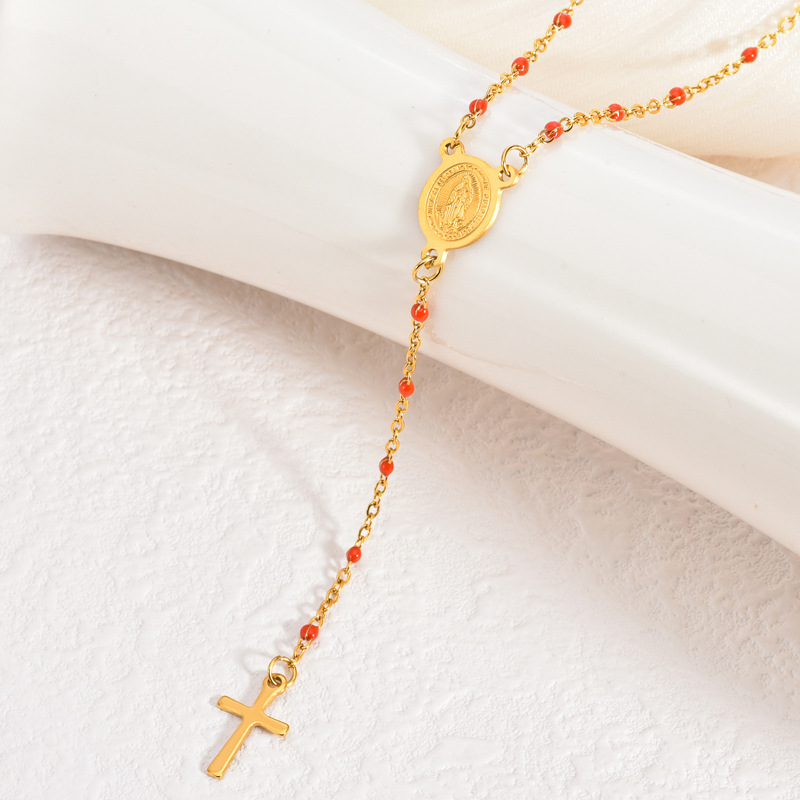 18K Gold Plated Stainless Steel Cross Pendant Necklace Vintage Unisex Jewelry