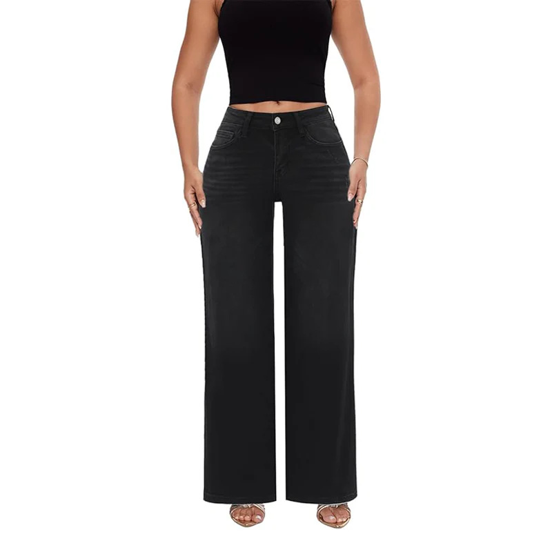 Women's High Elastic Butt-Lifting Mid-Waist Wide-Leg Denim Jeans