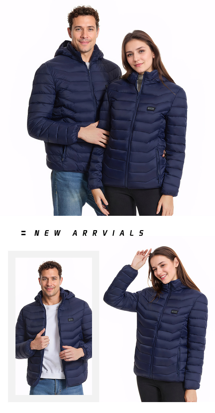 Unisex USB Heated Hooded Padded Jacket with 21 Heating Zones