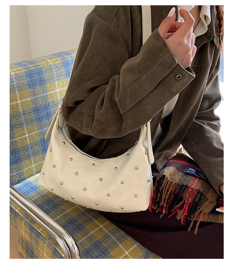 Vintage Rivet Detail PU Leather Crossbody Shoulder Bag