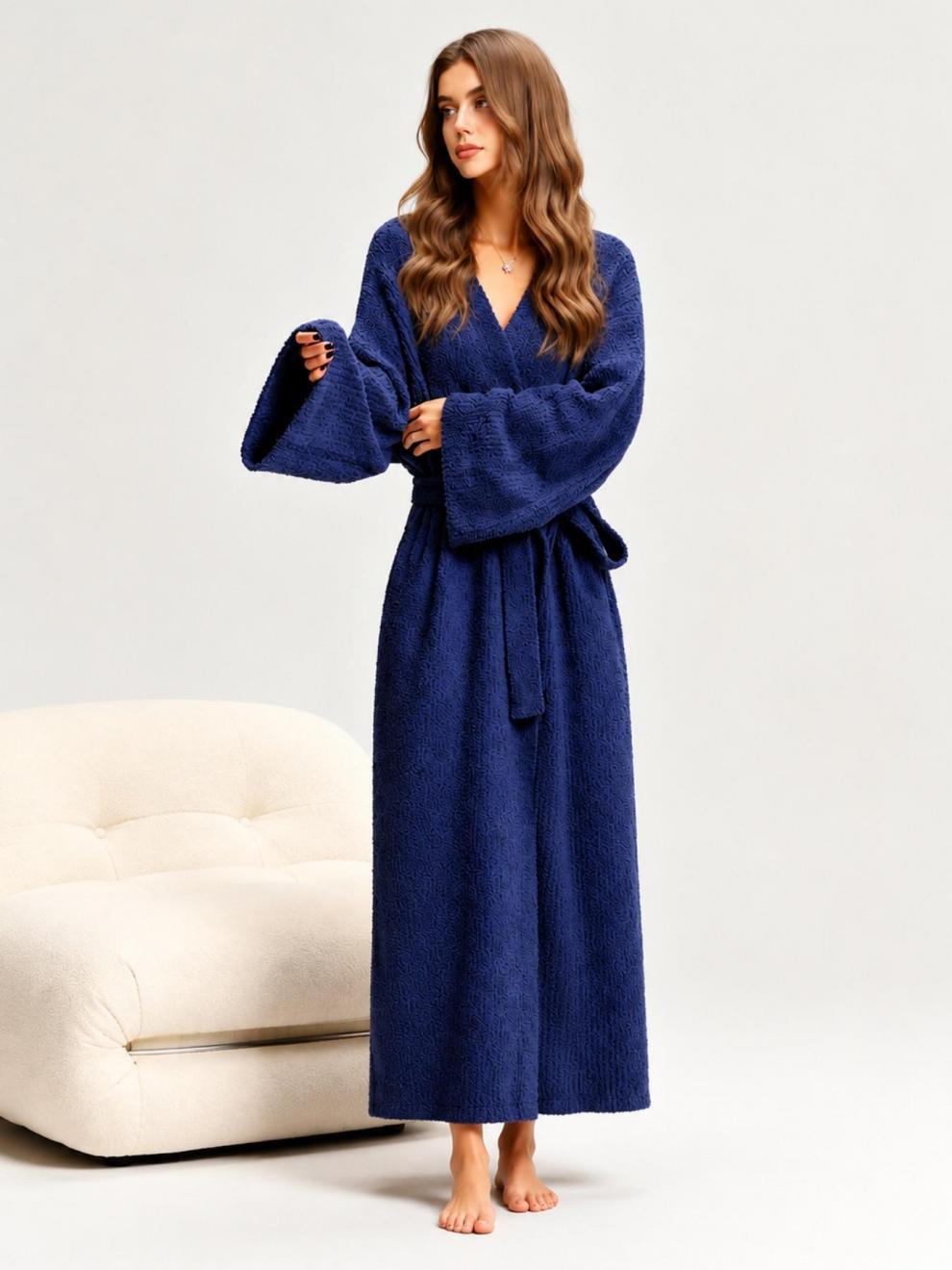 Extra-Thick Soft Fleece Bathrobe with Belt, Long Sleeve, One Size