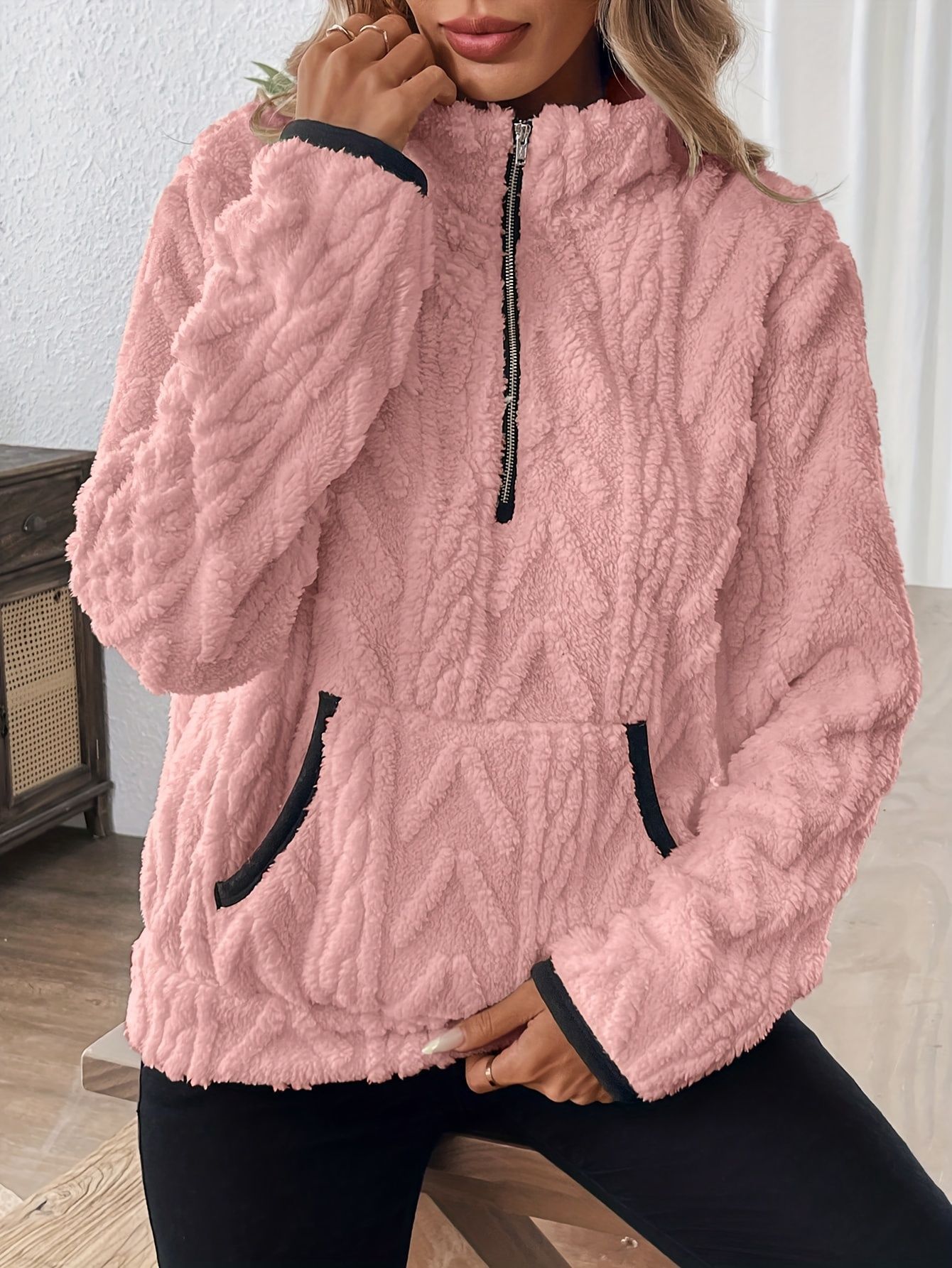Women's Jacquard Fleece Half-Zip Lapel Sweatshirt