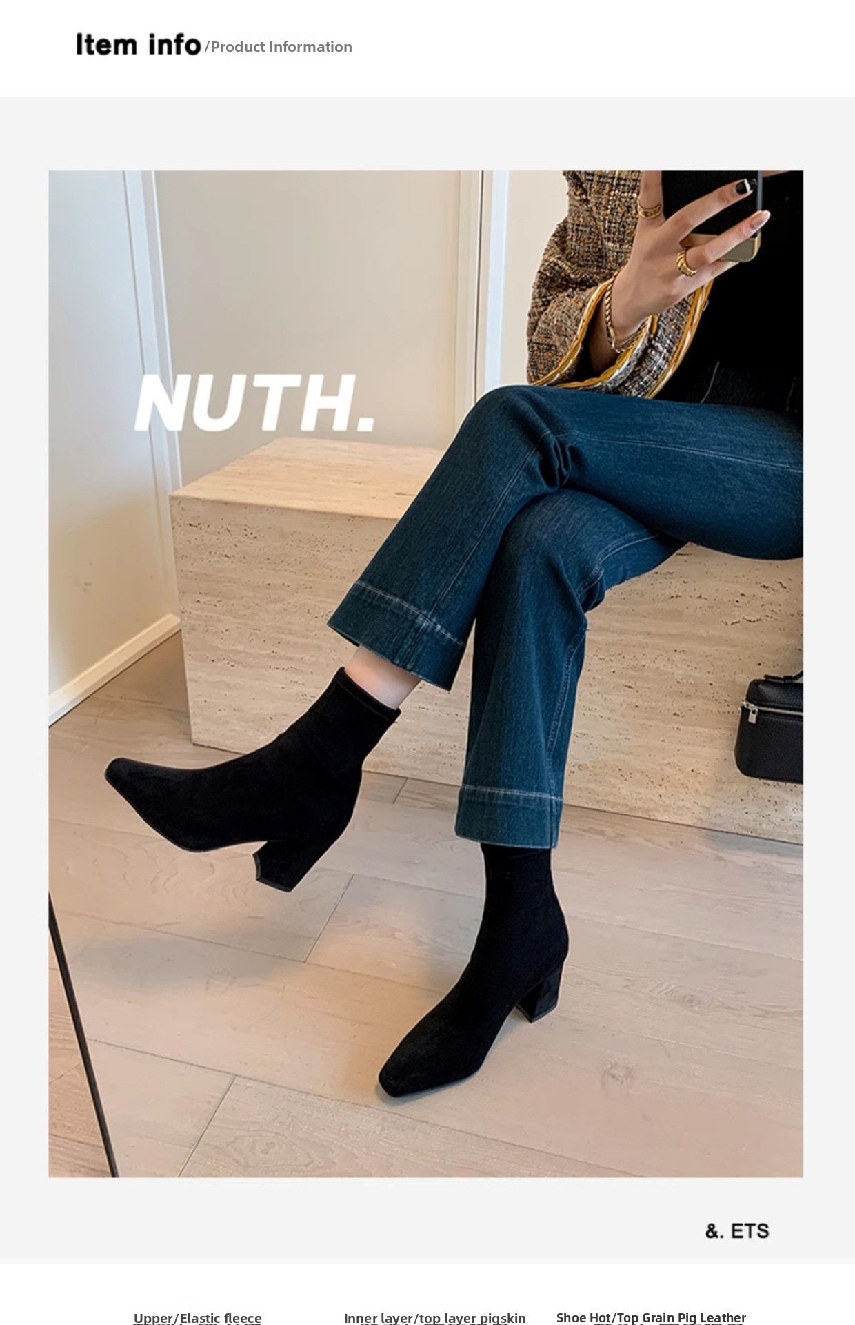 Women Suede Square Toe Thick Heel Back Zipper Short Boots
