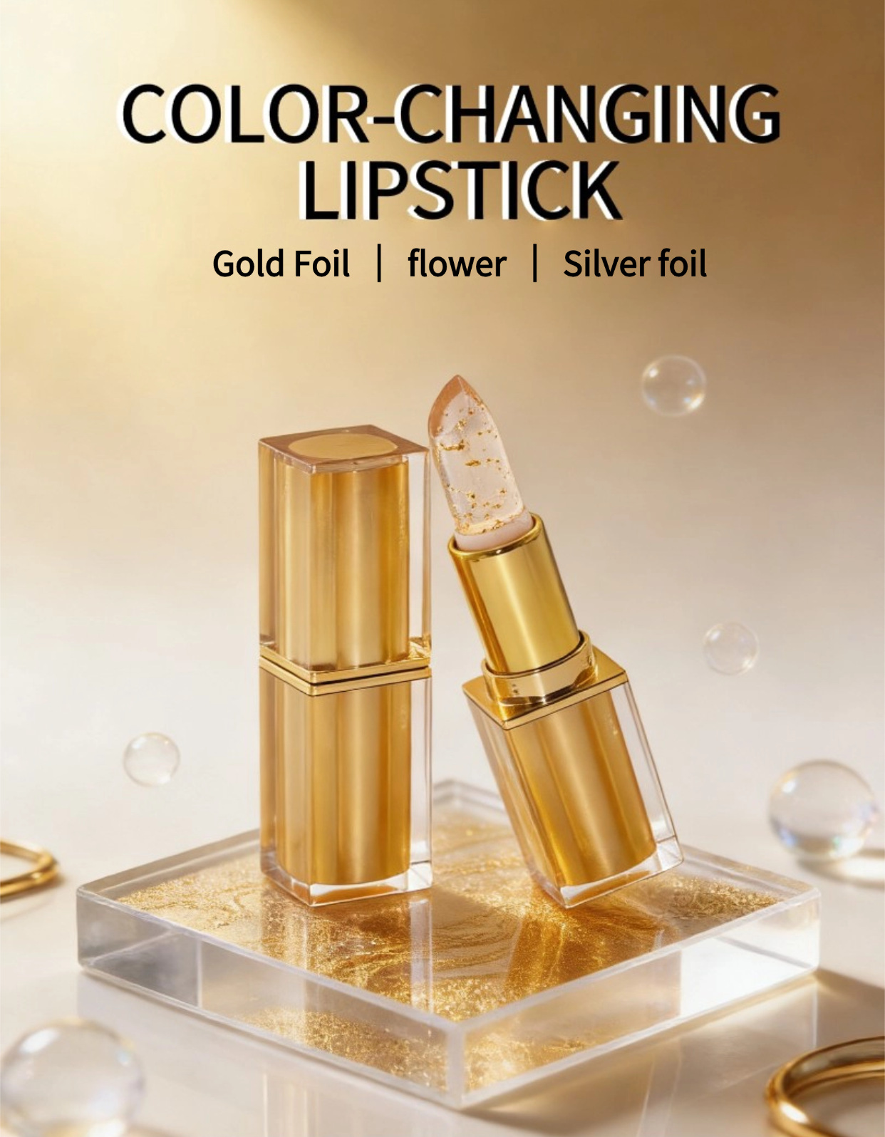 Gold foil thermochromic lipstick