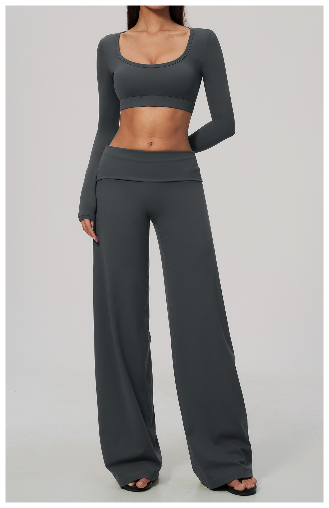 Women's Brushed Fold-Over Waist Wide-Leg Pants