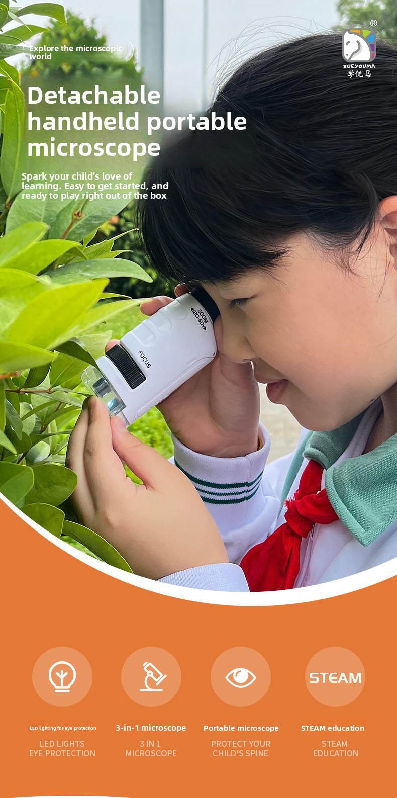 Portable Kids Microscope Science Kit with Phone Clip