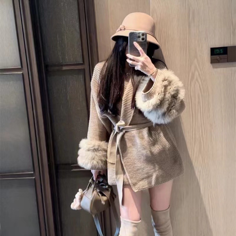 Women's Thickened Knit Sweater Coat with Extra-Long Flying Sleeves