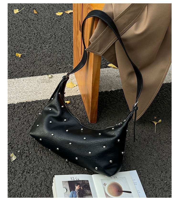 Vintage Rivet Detail PU Leather Crossbody Shoulder Bag