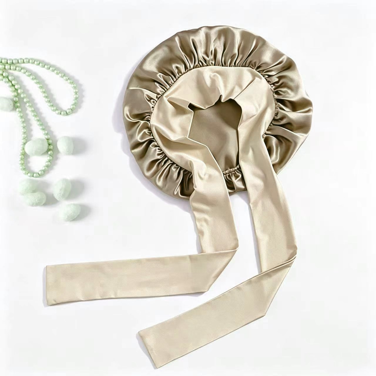 100% Mulberry Silk Double-Layer Knitted Tie-Back Sleep Cap