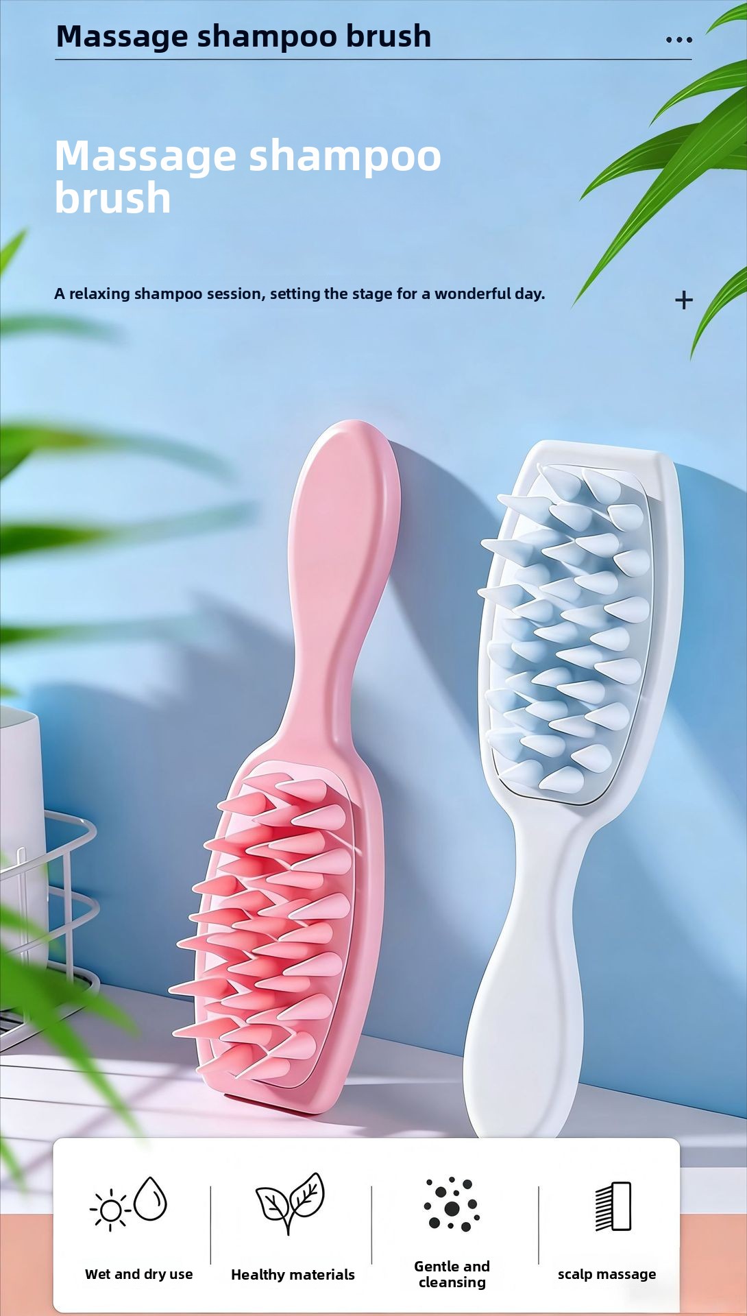 Long Handle Shampoo Scalp Brush and Comb with Soft Teeth