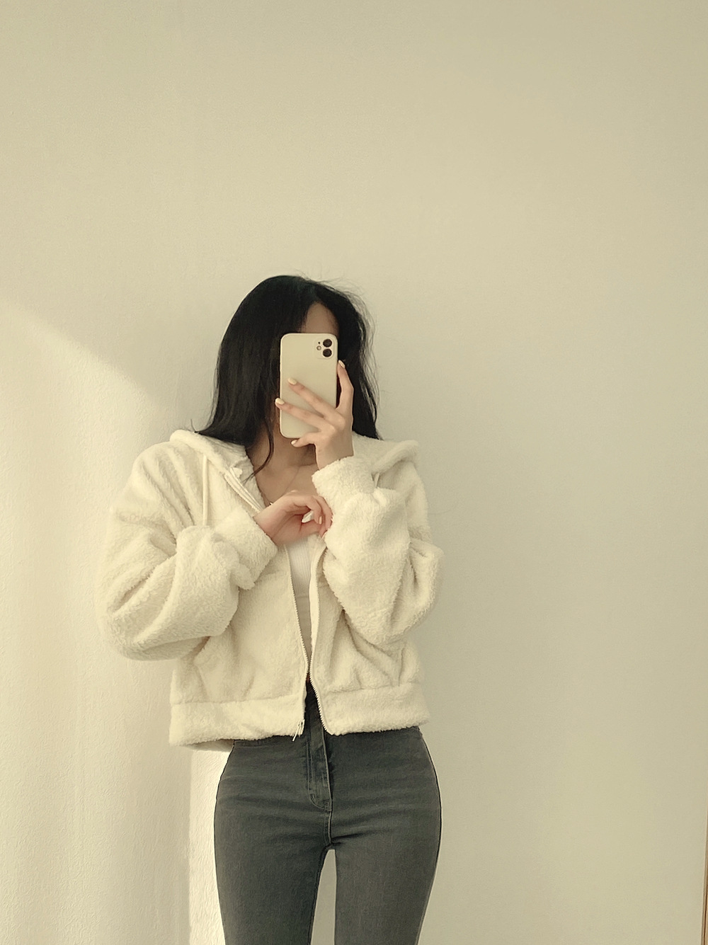 Women's Faux Lamb Fur Hooded Zip-Up Jacket