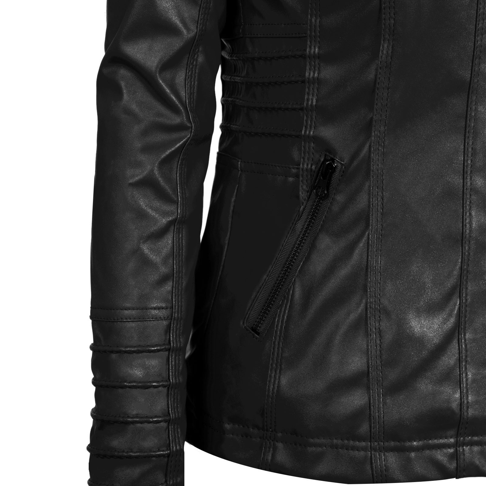 Women's Hooded Faux Leather Biker Jacket, Vintage Washed, Slim Fit