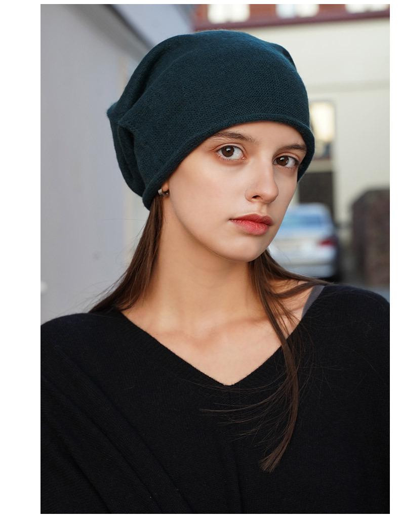 Women's Cashmere Knit Beanie with Curled Brim, Warm Dome Winter Hat