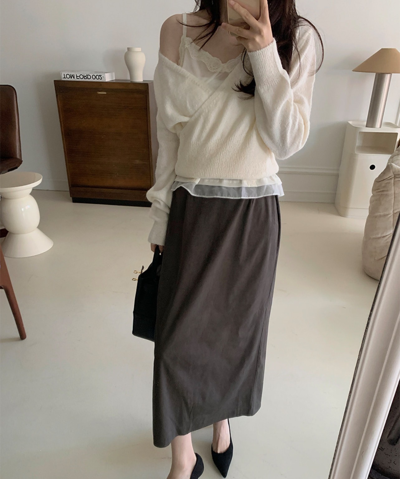 Korean Style V-Neck Diagonal Button Knit Sweater