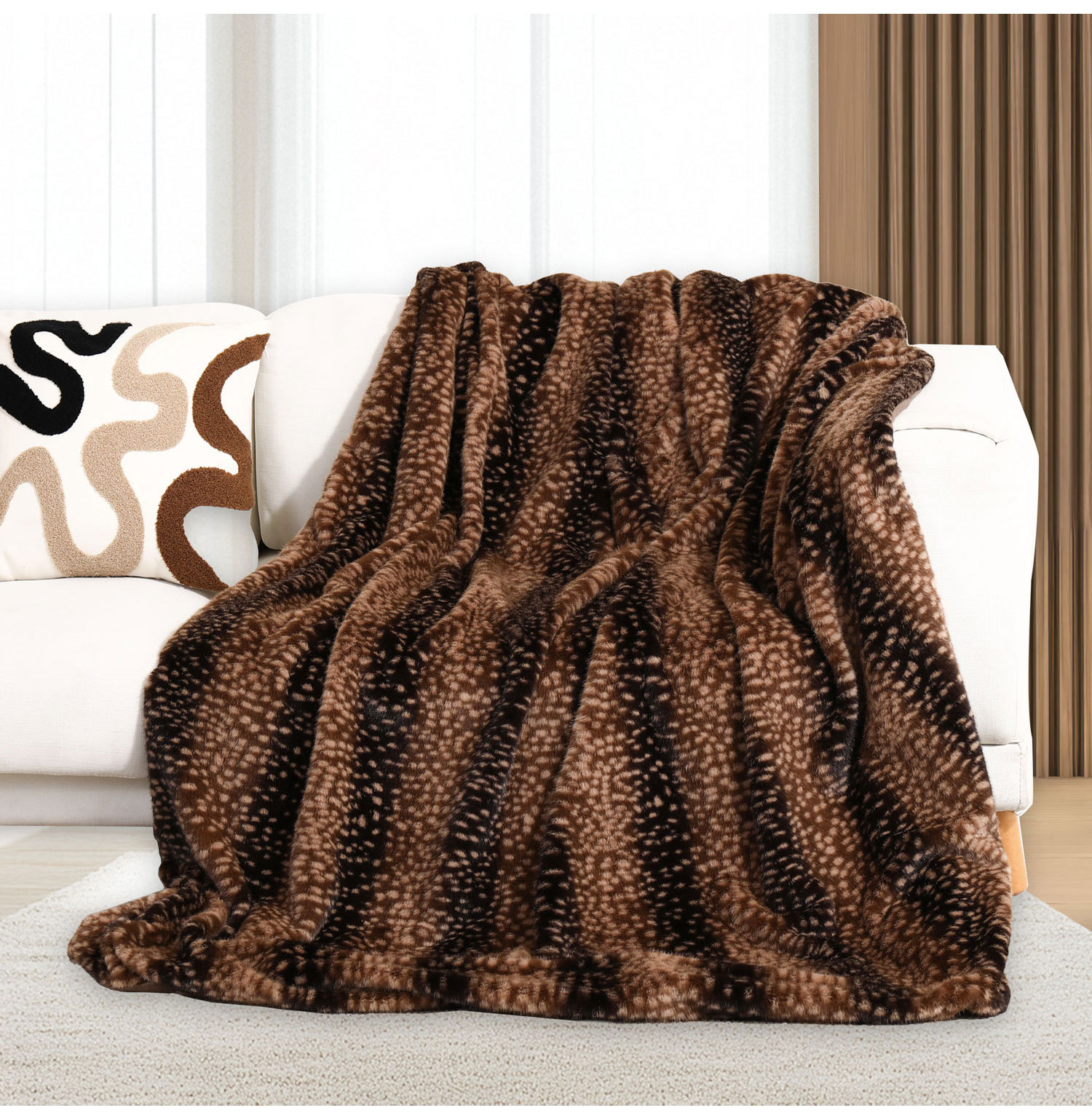 Mink Rabbit Fur Deer Pattern Double-Layer Plush Throw Blanket
