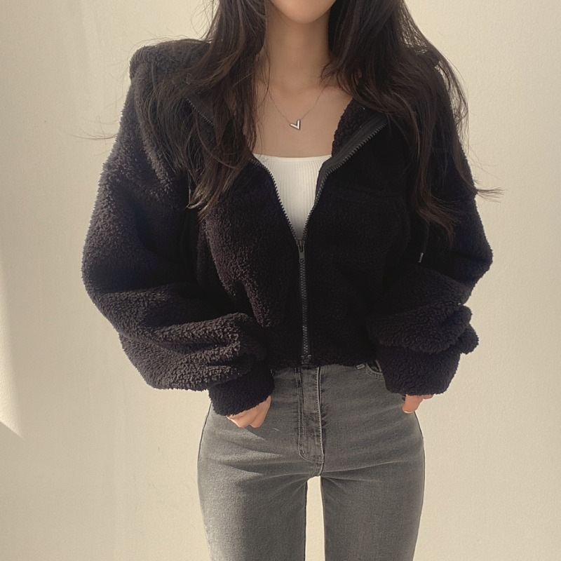 Women's Faux Lamb Fur Hooded Zip-Up Jacket