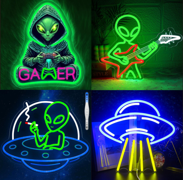 Alien UFO LED Neon Sign Light for Bedroom Game Room Bar Party Decoration