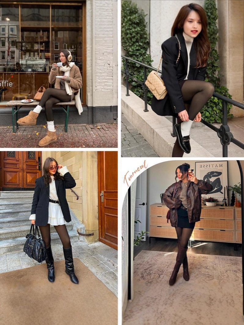 Women's Fleece-Lined Sheer-Look Tights with Single-Line Stitching