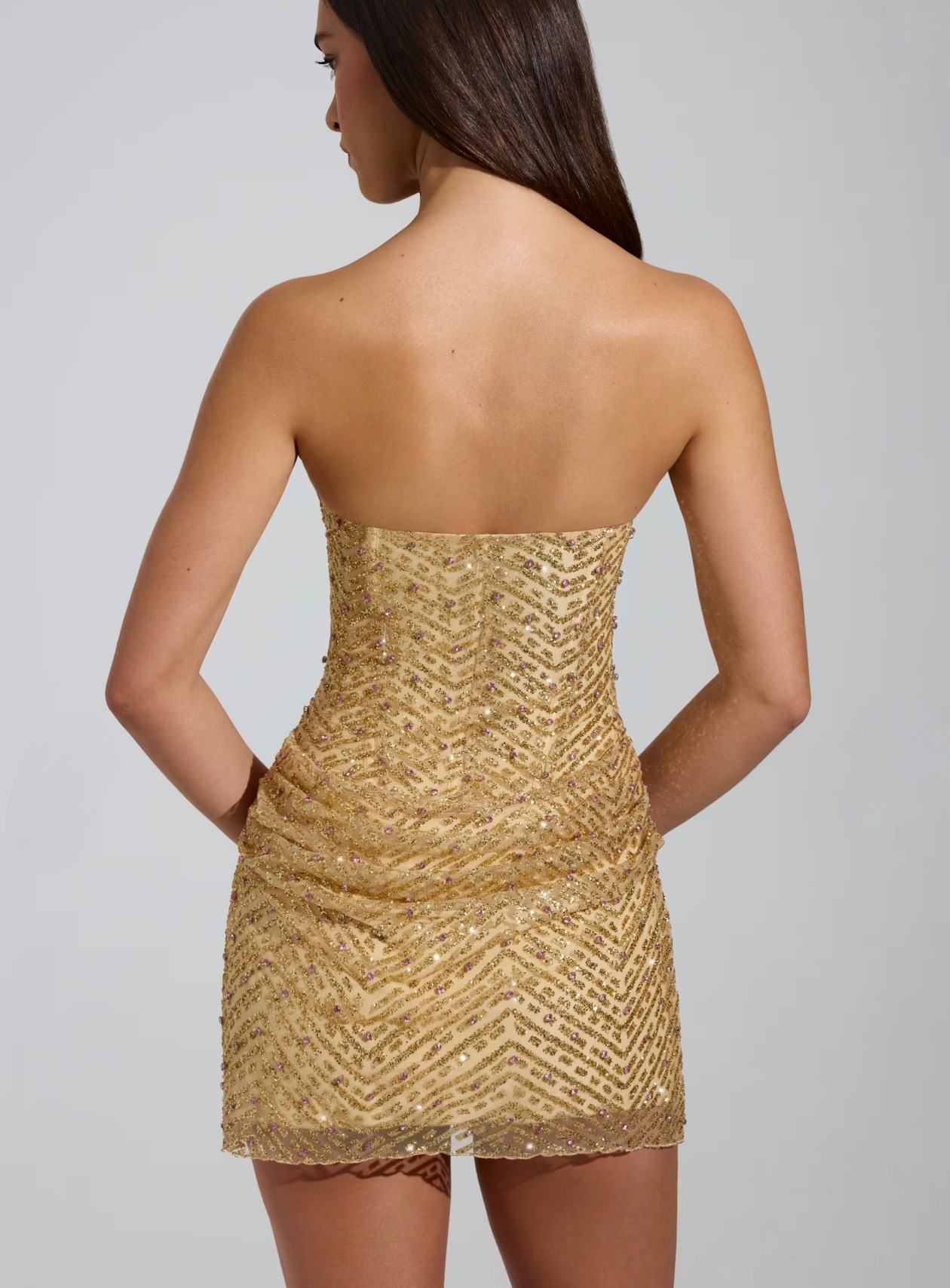 Women's Sequin Strapless Bodycon Dress Short Sleeveless A-Line Party Clubwear