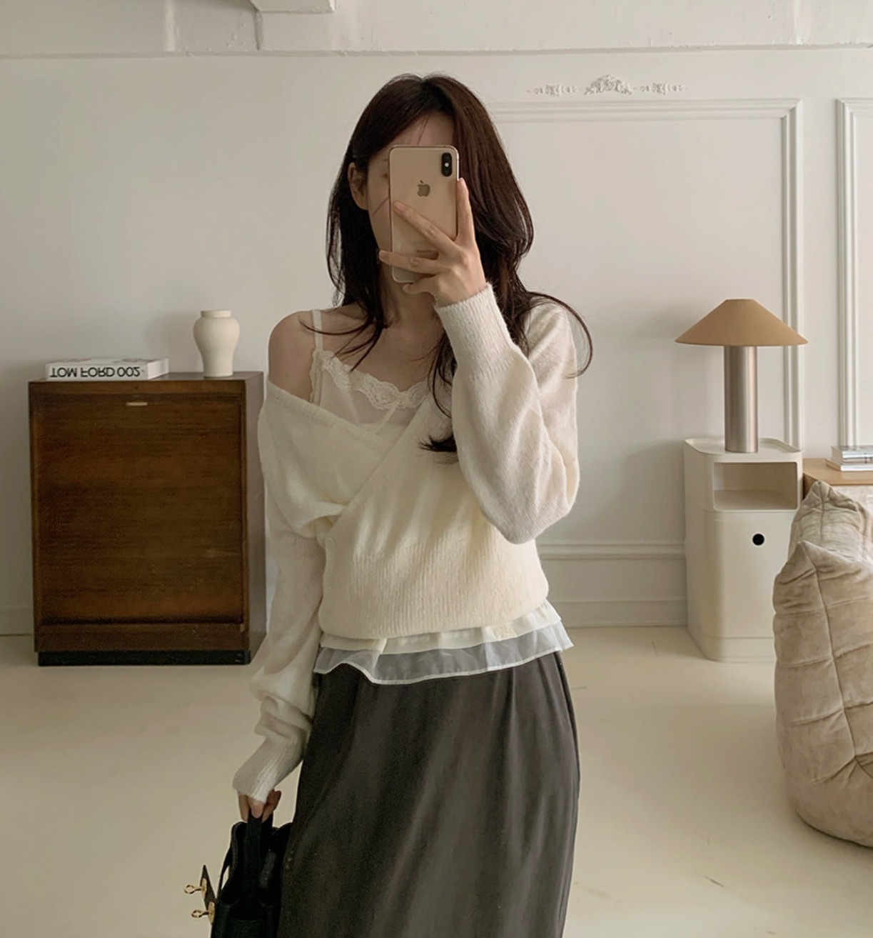 Korean Style V-Neck Diagonal Button Knit Sweater