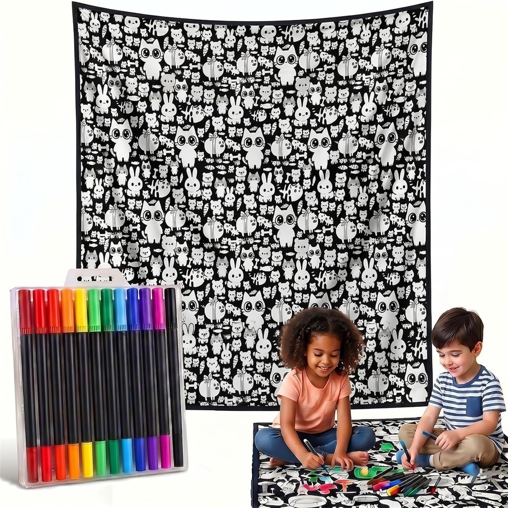 DIY Coloring Flannel Blanket, Black and White Graffiti Design, Patterns 39 to 59