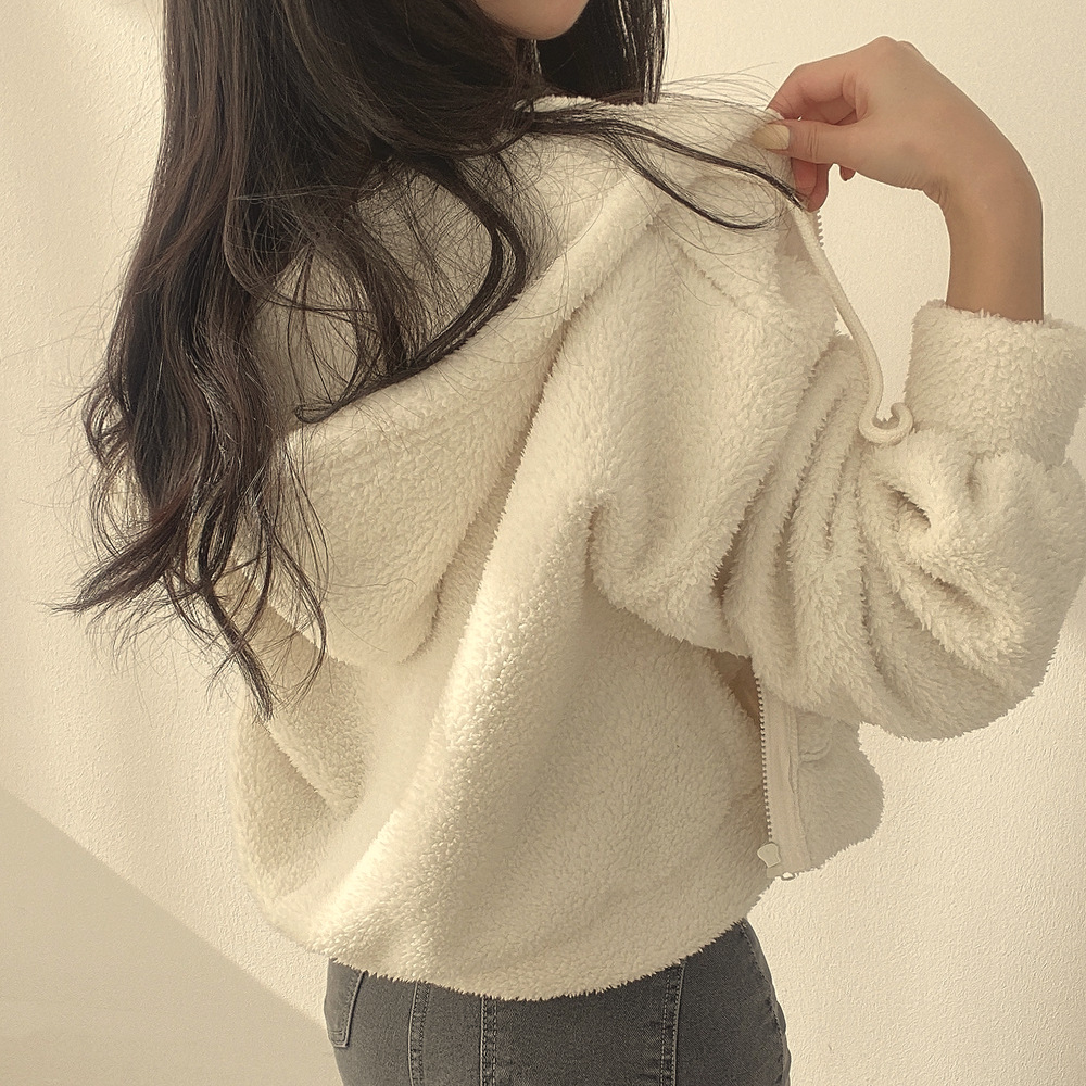 Women's Faux Lamb Fur Hooded Zip-Up Jacket