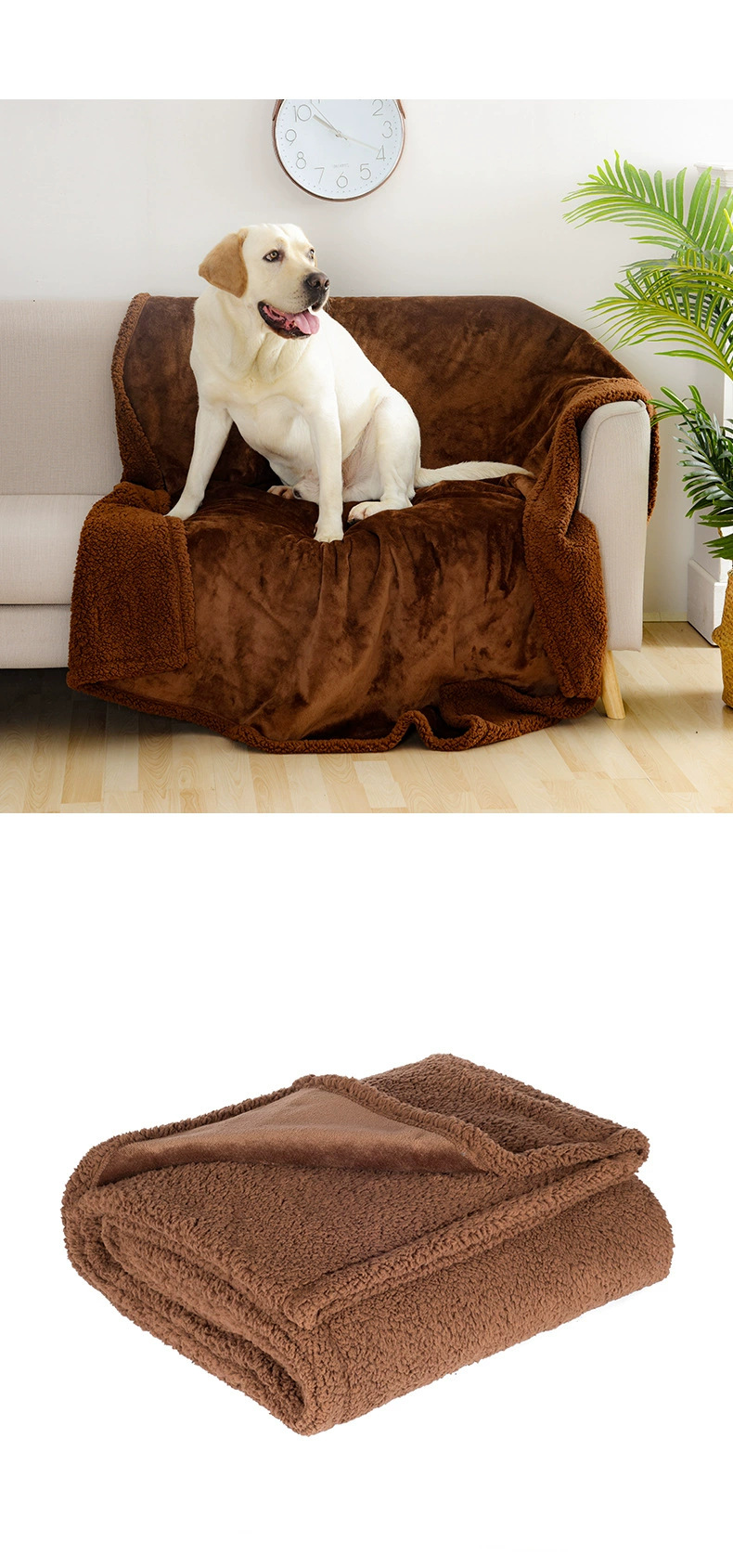 Reversible Flannel and Sherpa Pet Blanket with Lining Layer