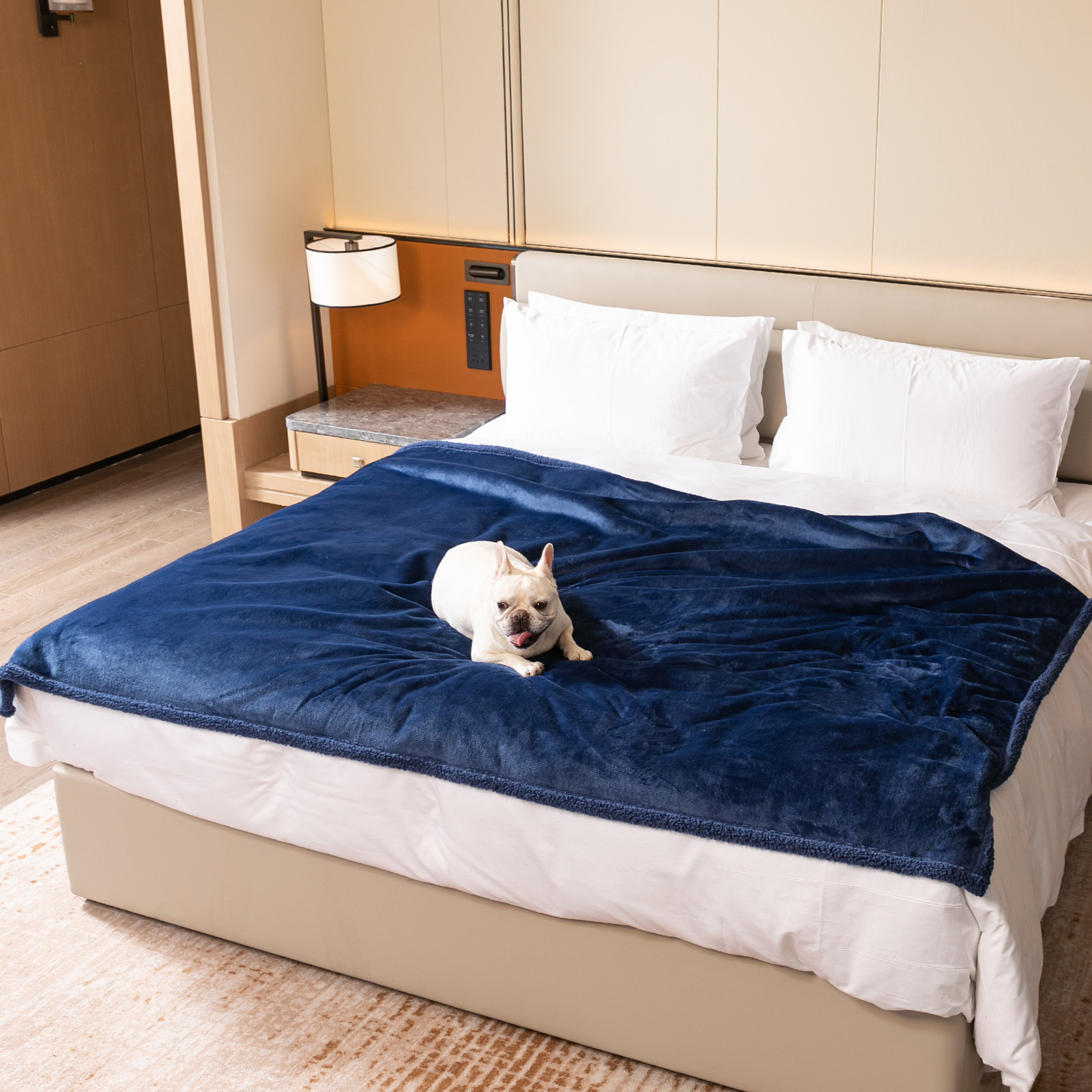 Reversible Flannel and Sherpa Pet Blanket with Lining Layer