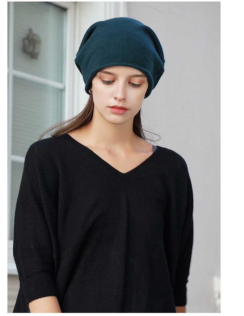 Women's Cashmere Knit Beanie with Curled Brim, Warm Dome Winter Hat