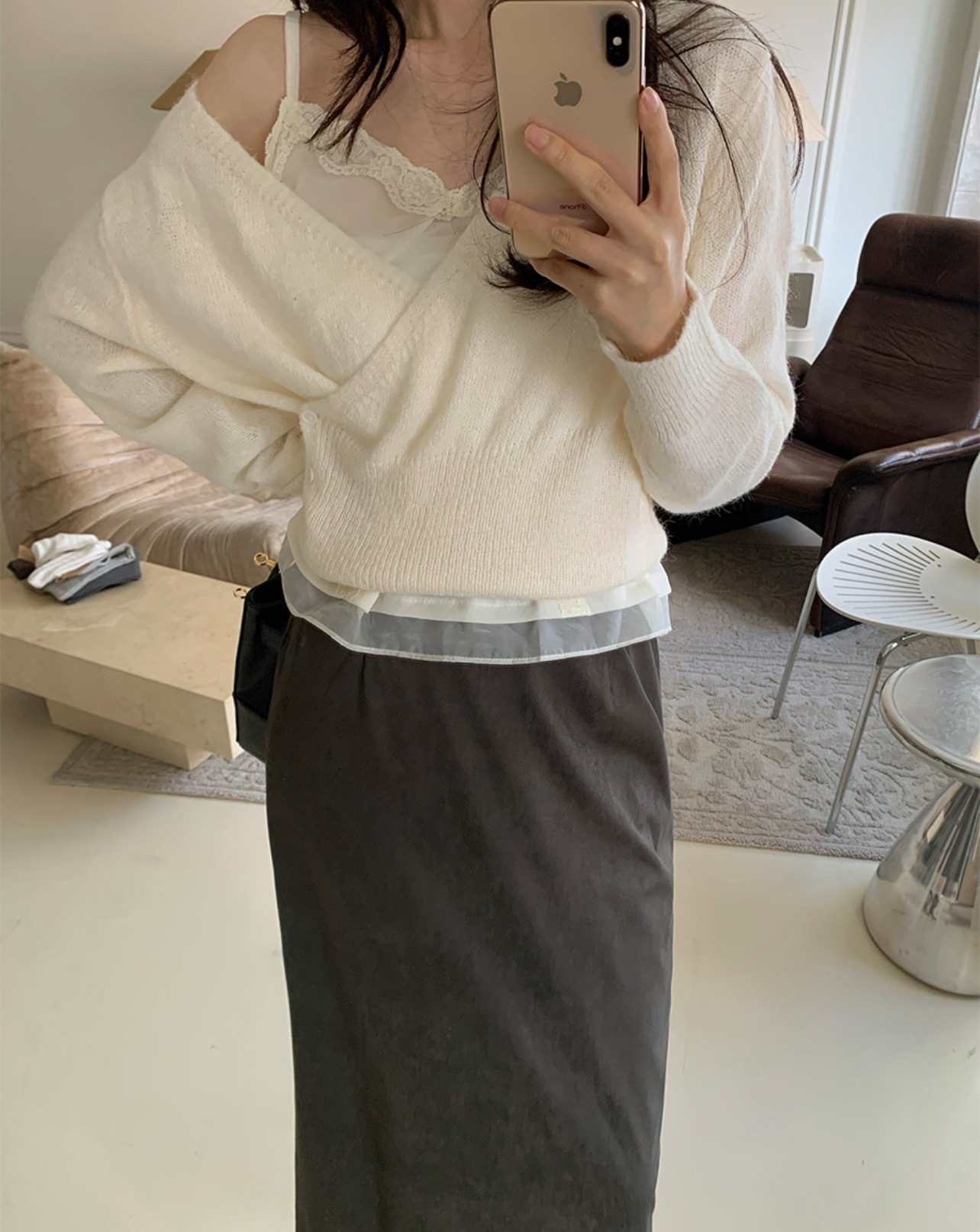 Korean Style V-Neck Diagonal Button Knit Sweater