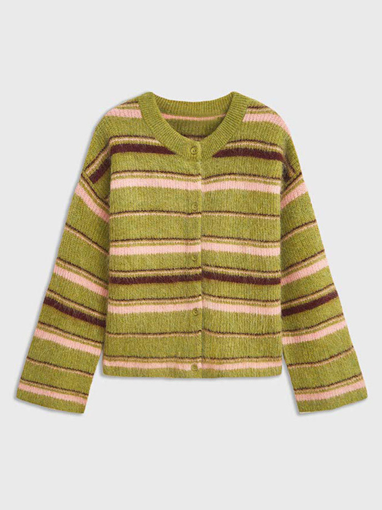 Women's Striped Color-Block Knit Cardigan