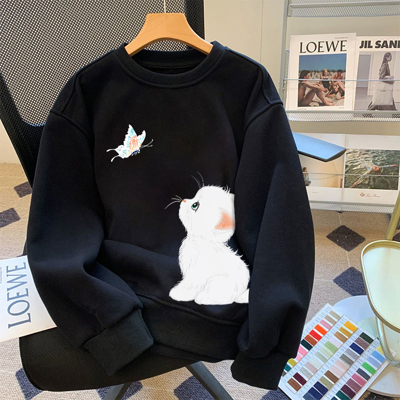 Silhouette Cat Print Loose Long Sleeve Sweatshirt
